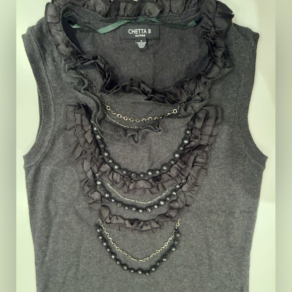 CHETTA B  detailed front sweater knit dress charcoal grey beads - Picture 5 of 13